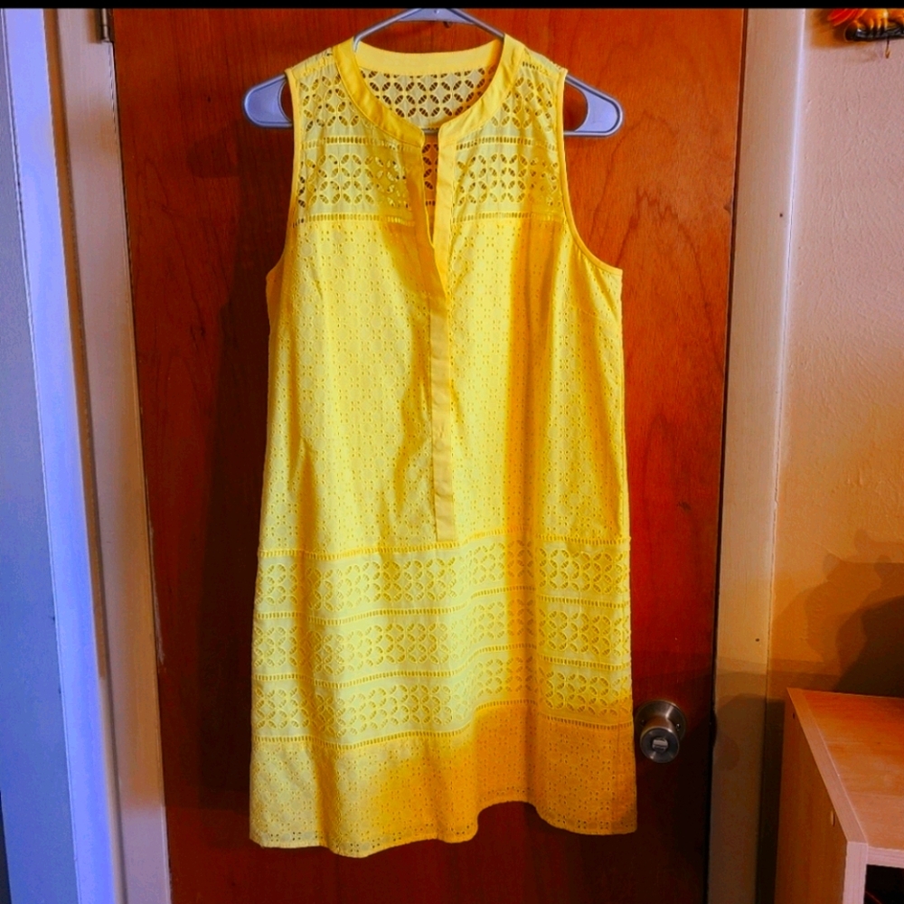 Loft yellow eyelet shift dress. NWT